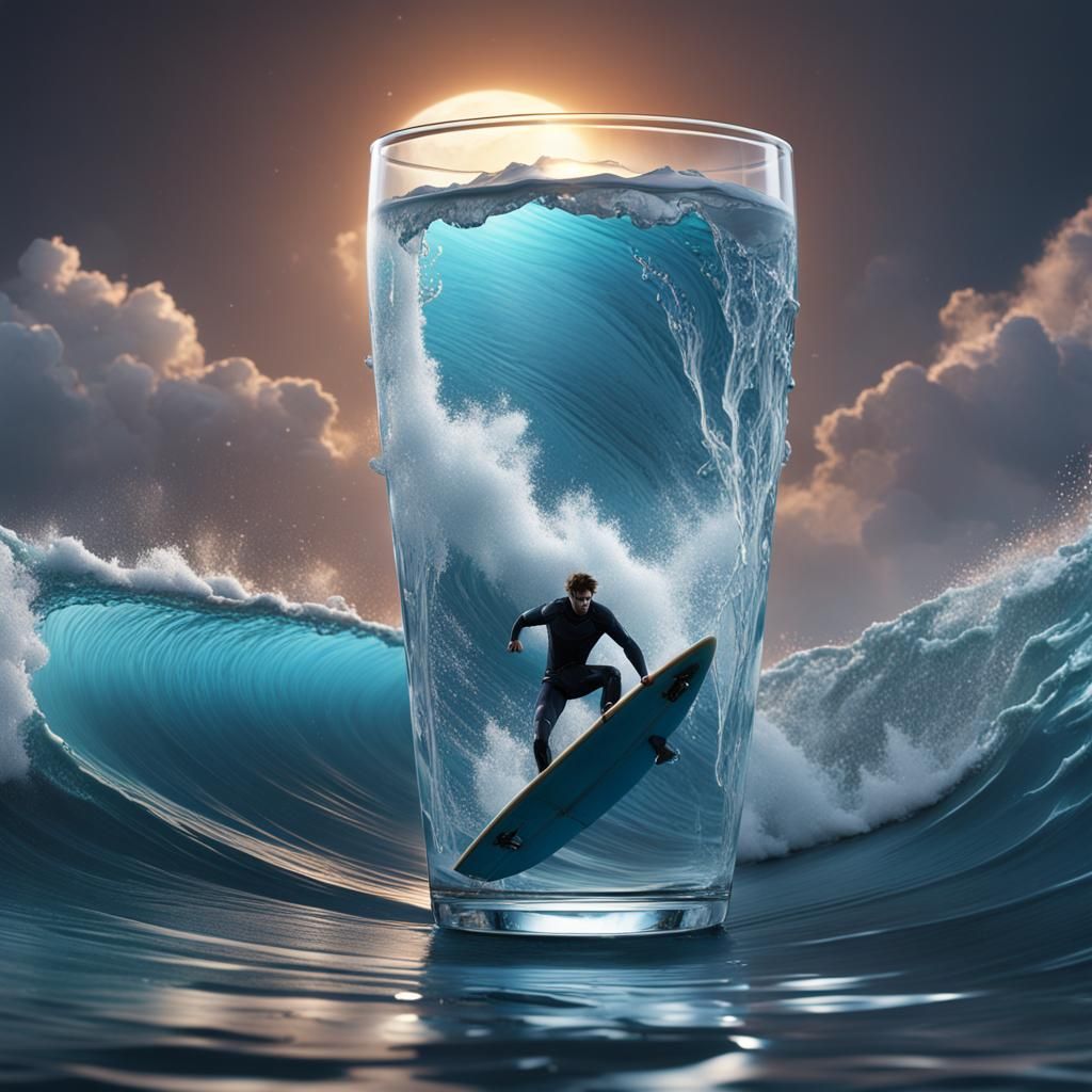 Surfer Rides a Wave Inside Glass of Water