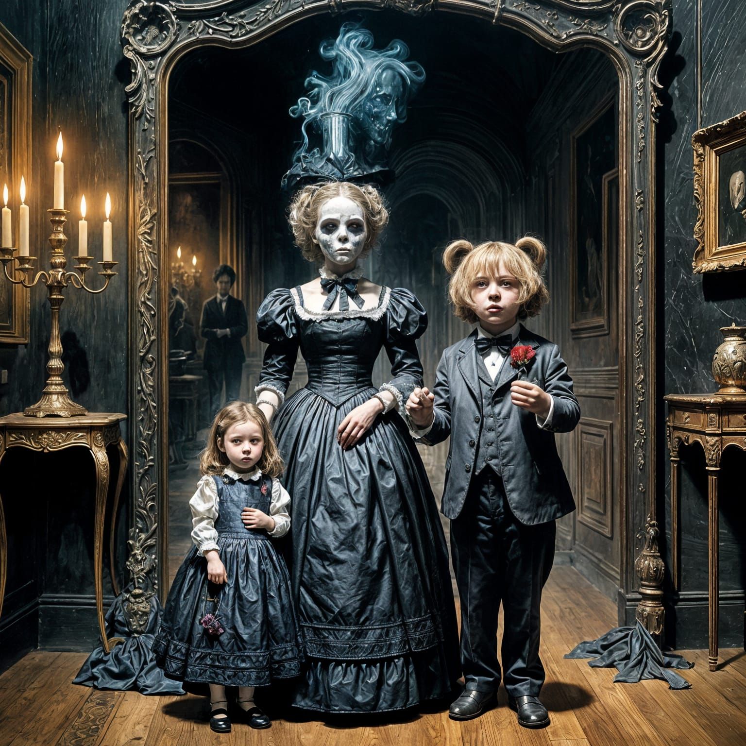 Ghostly Portrait in Dark Room, Oil Painting