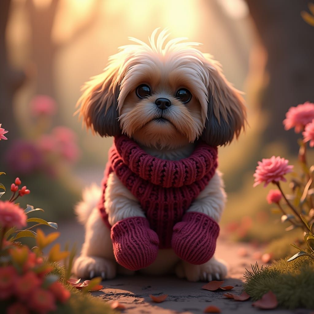 Shih Tzu in Knitted Vest: Fantasy Concept Art