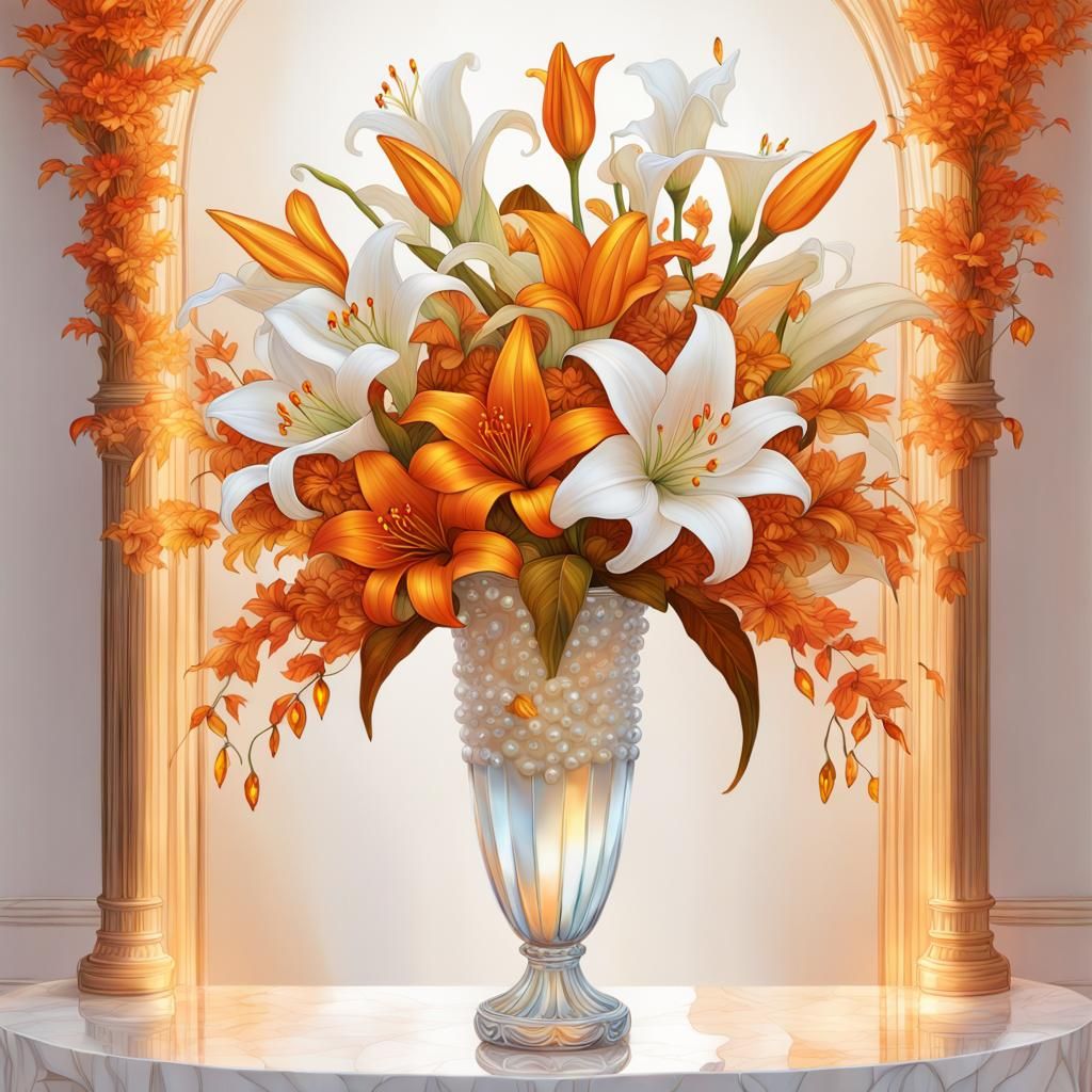 Autumn Princess Floral Arrangement in Amber Crystal Vase