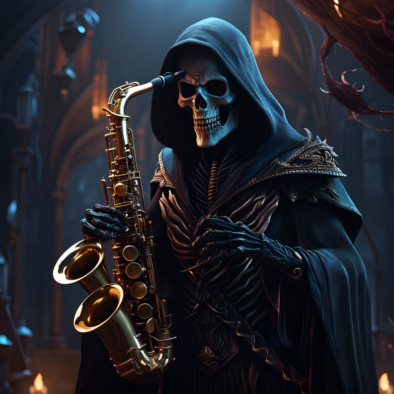 Grim Reaper's Saxophone Serenade: A Dark Fantasy