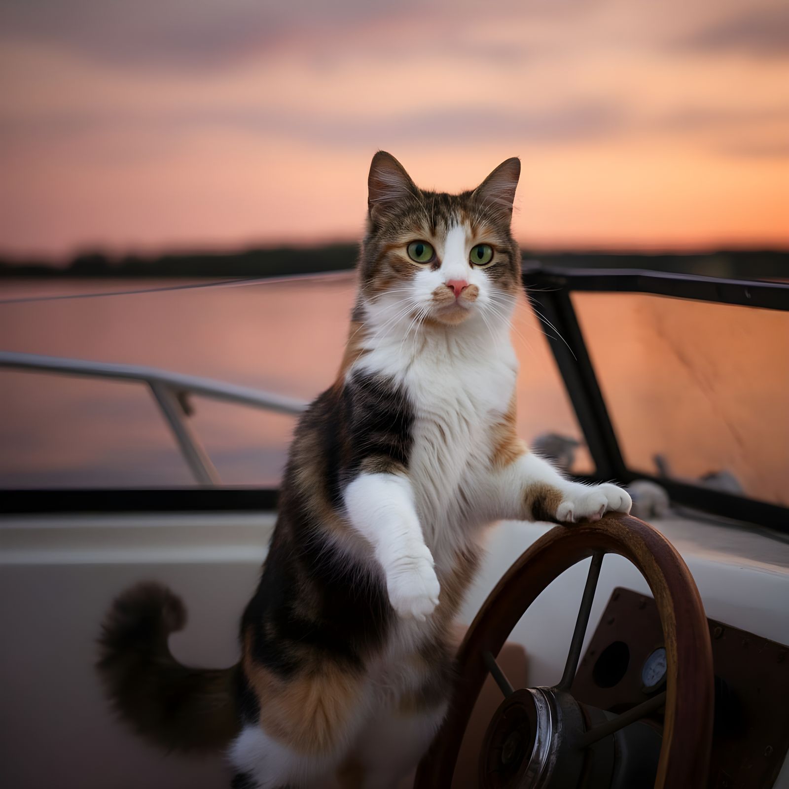 Cat Captain at Sunset: Golden Hour Portrait