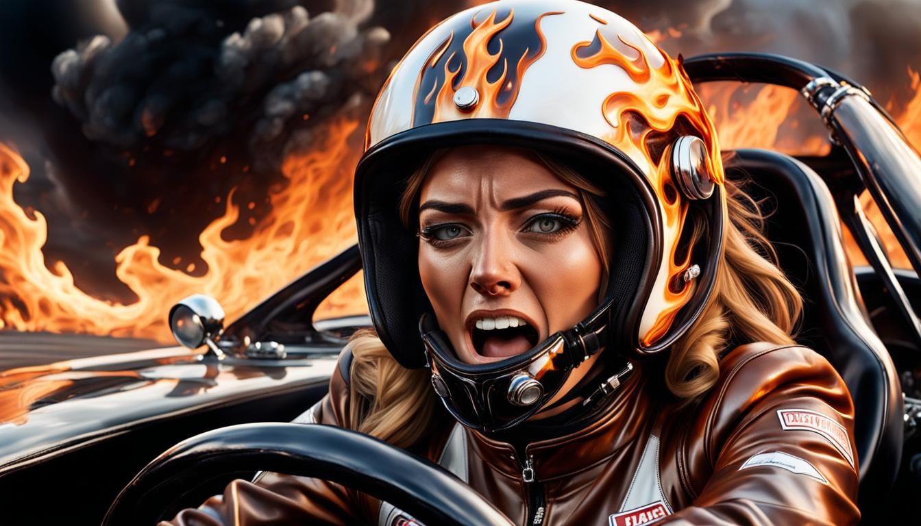 Burning Race Car Driver: A Digital Art Portrait