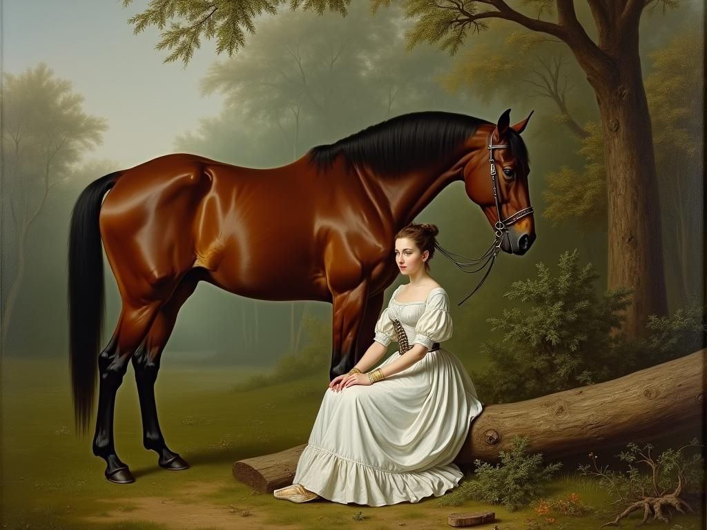 Noblewoman and Horse in Meadow, Agasse Style