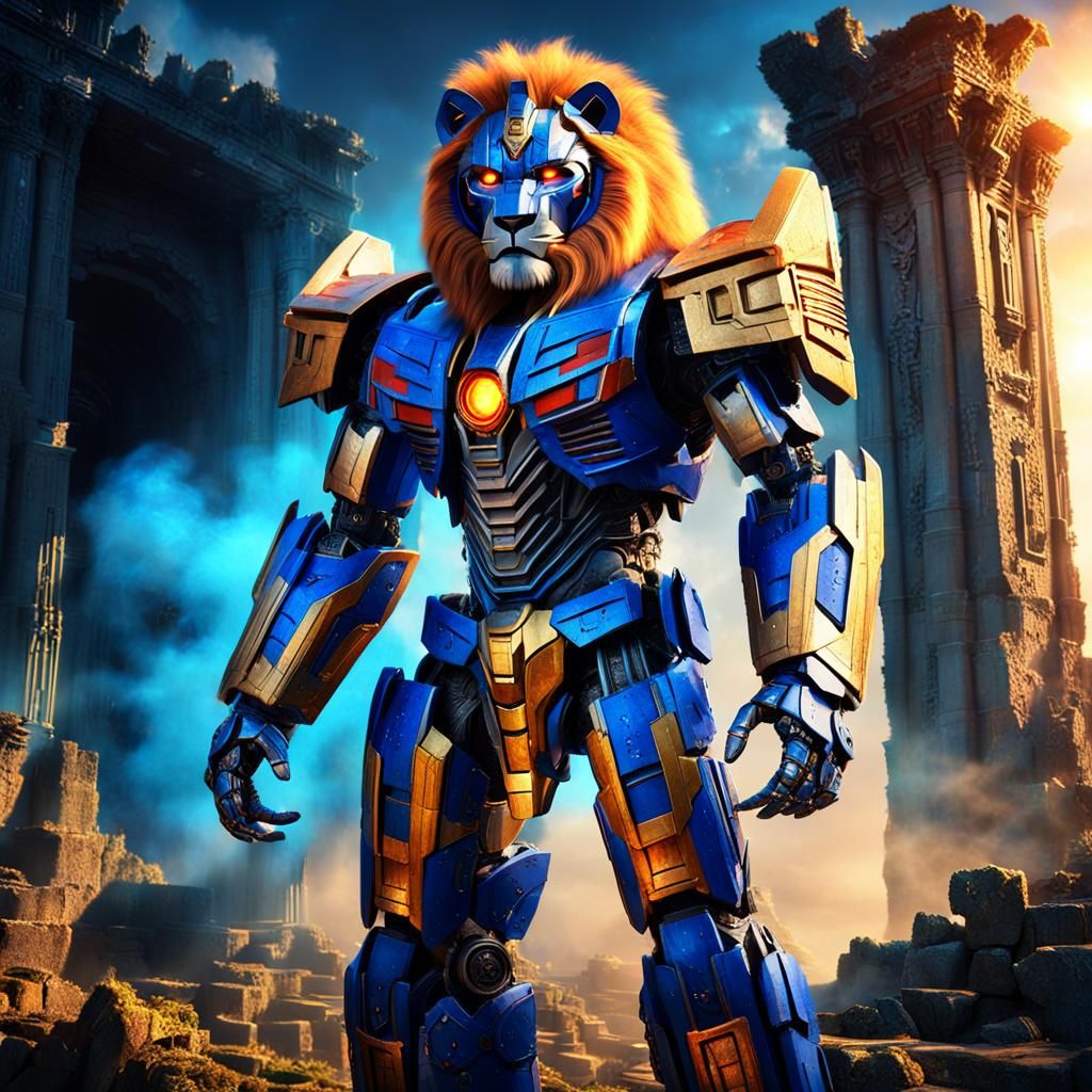 Lion Robot on Ancient Ruins: Digital Matte Painting