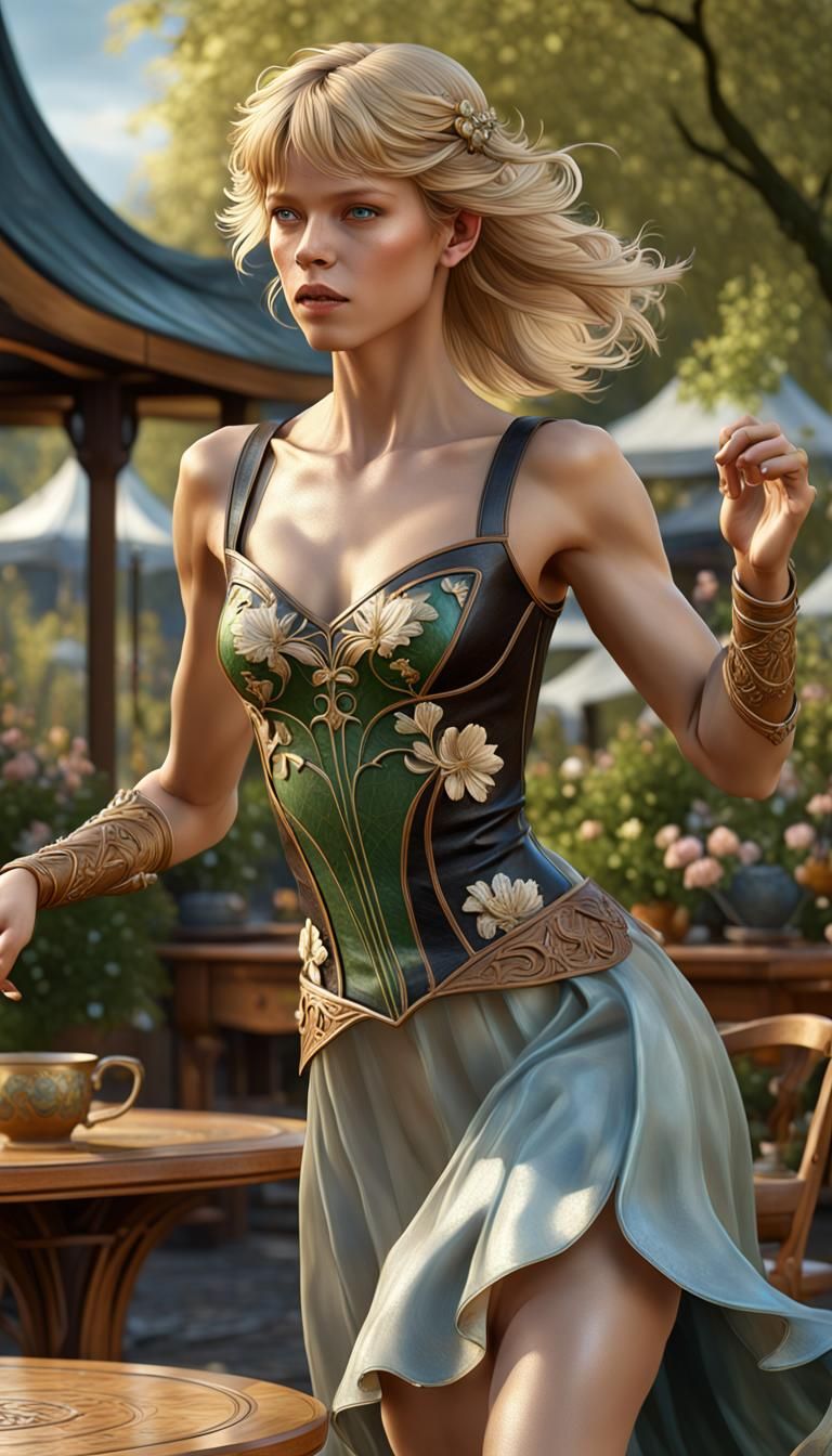 Nordic Goddess Freja Dances in Springtime, Art Nouveau