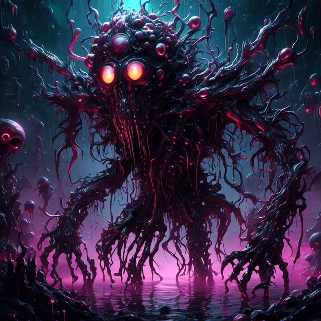 Ominous Ink Monster with Glowing Eyes