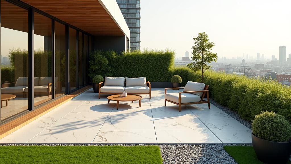 Serene Rooftop Terrace Garden in Cinematic Light