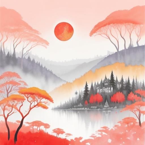 Moonlit Arabesque Forest Trees in Alcohol Ink Style