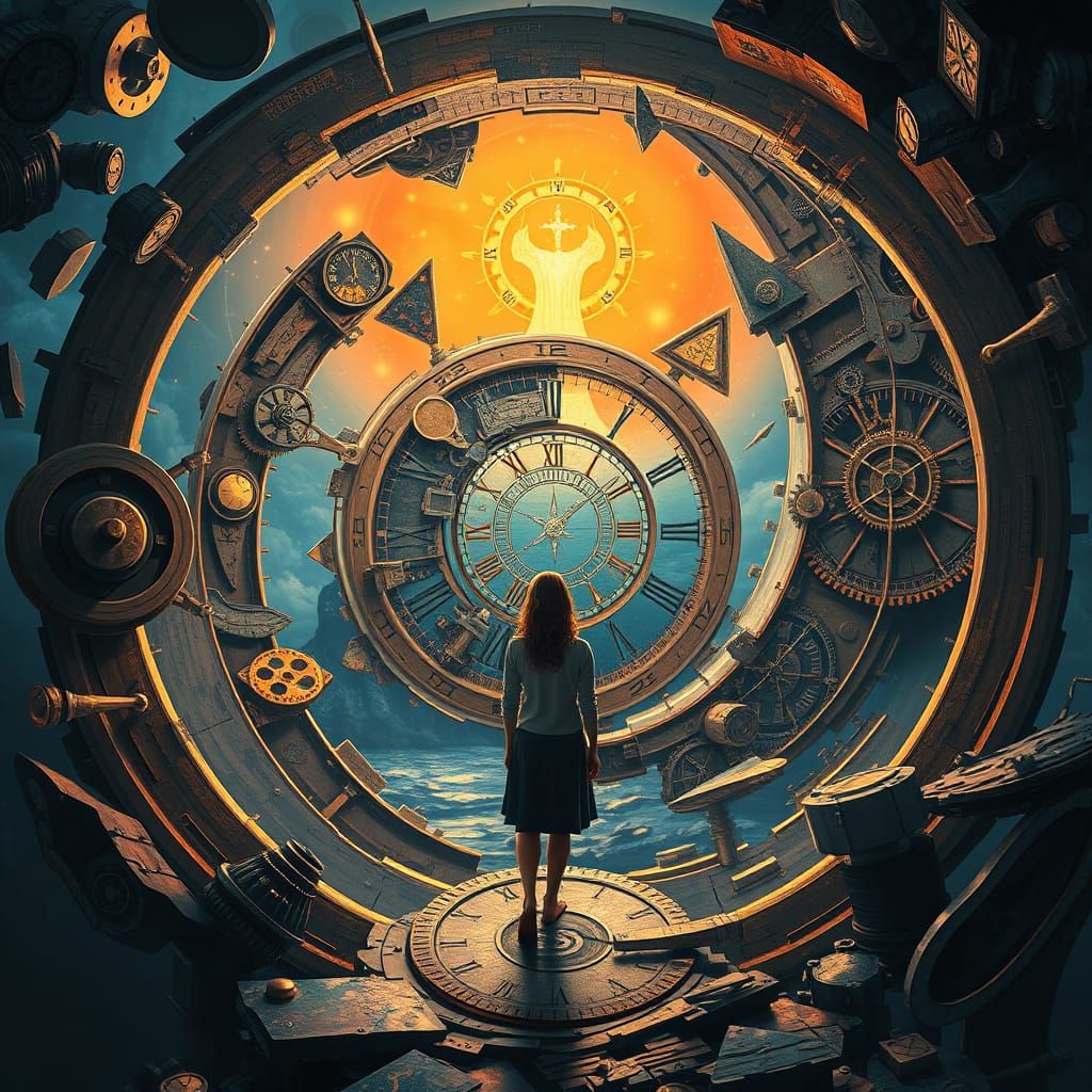 A Woman Stands at the Edge of a Swirling Time Vortex in a De...