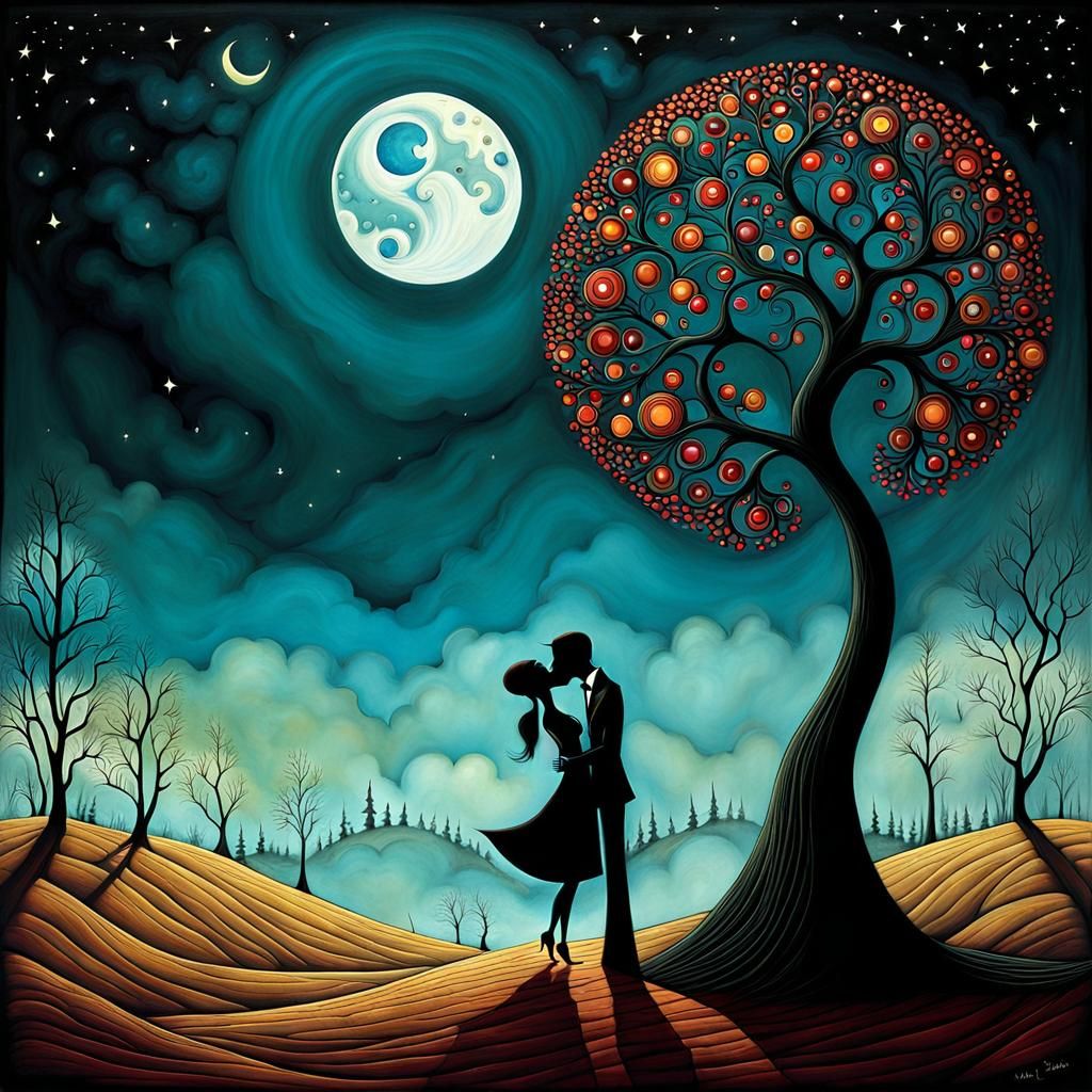 Surreal Kiss in a Desolate Landscape