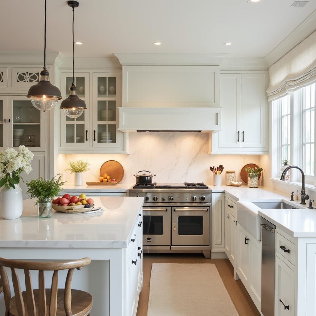Elegant French Kitchen with Marble and Vintage Flair