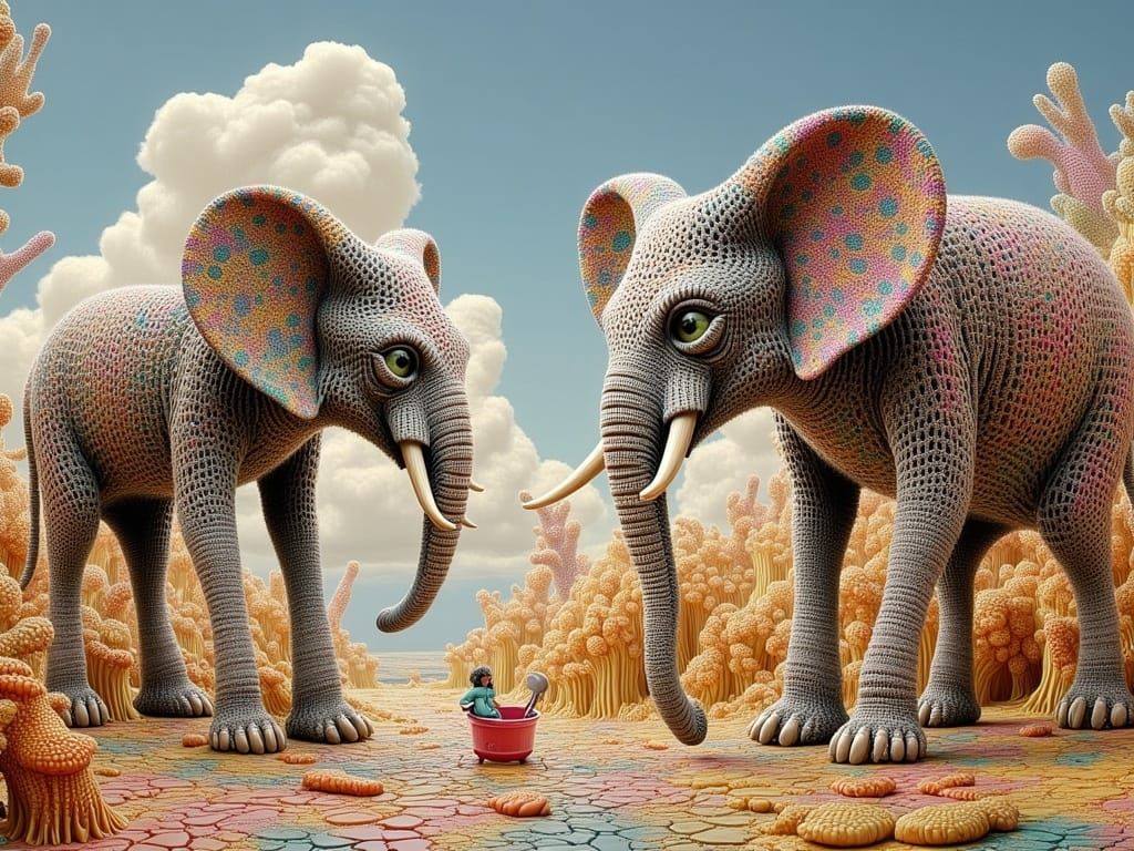 Surrealist Elephants in Salvador Dali-Inspired Desert Landsc...