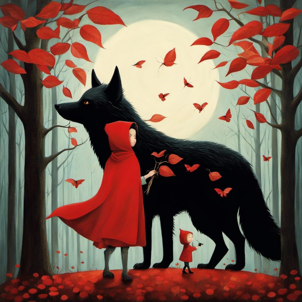 Little Red Riding Hood in Forest, Surrealist Style