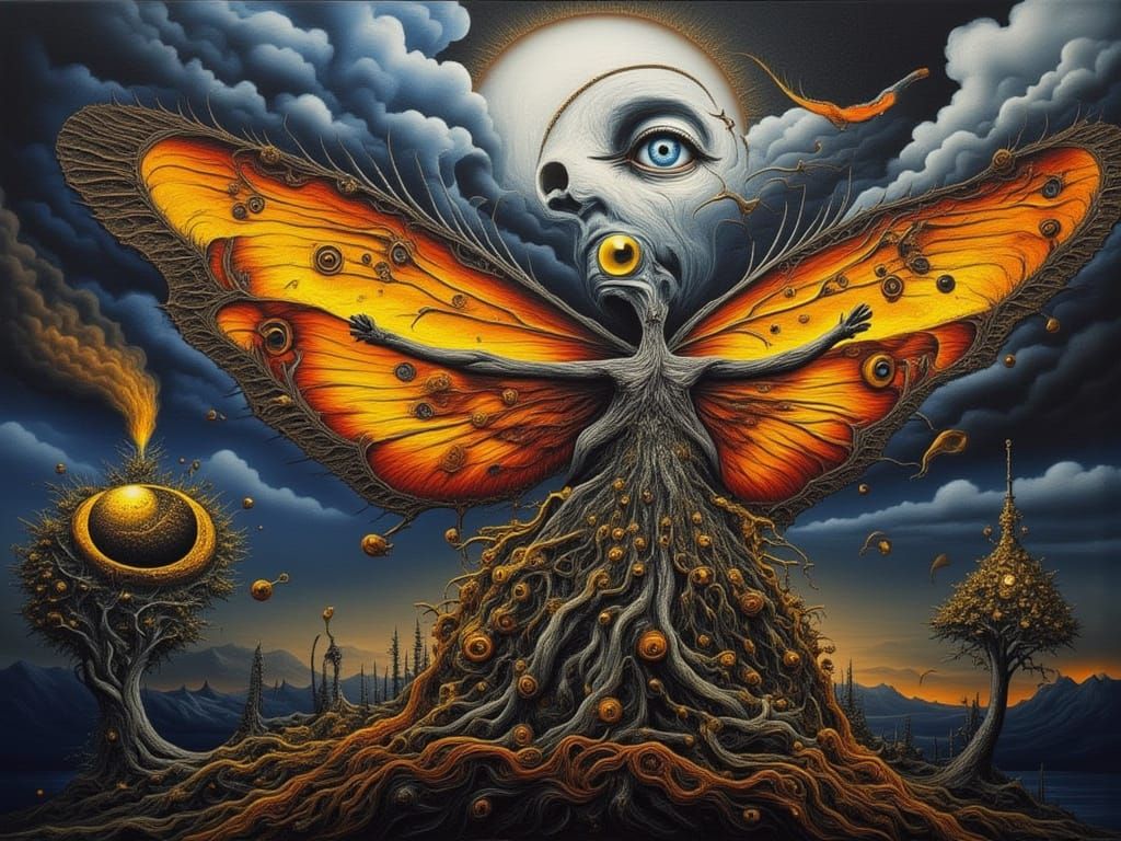 Surreal Xenomorph Butterfly-Man in Billowing Smoke