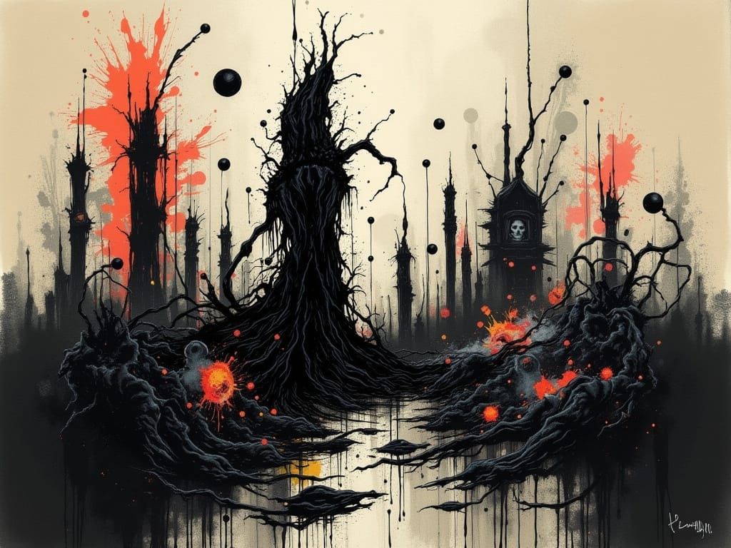 Abstract Expressionist Cityscape in Swirling Muted Tones