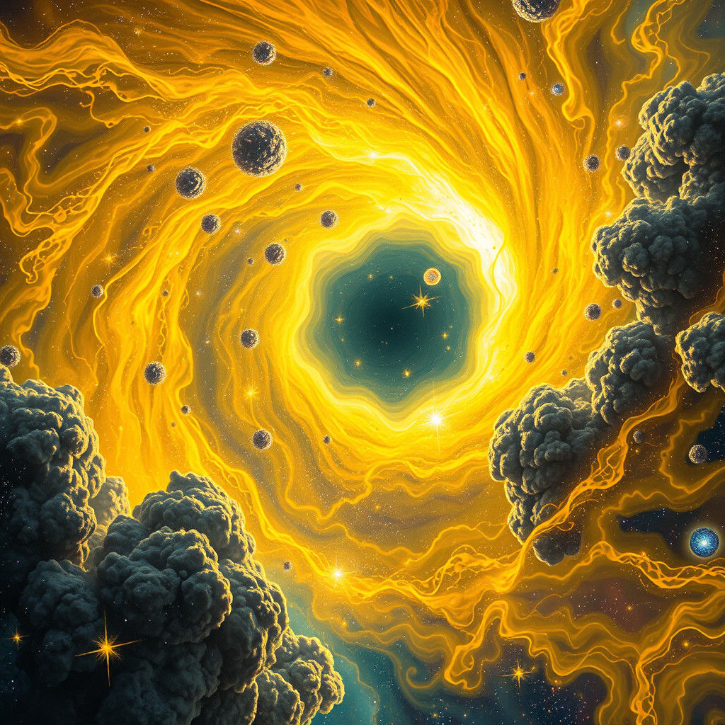 Cosmic Vortex with Yellow Energies, Holographic Illustration