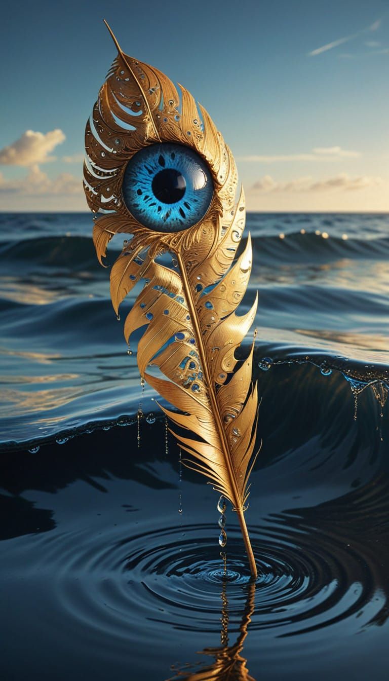 Surrealistic Masterpiece with Feather and Celestial Eye