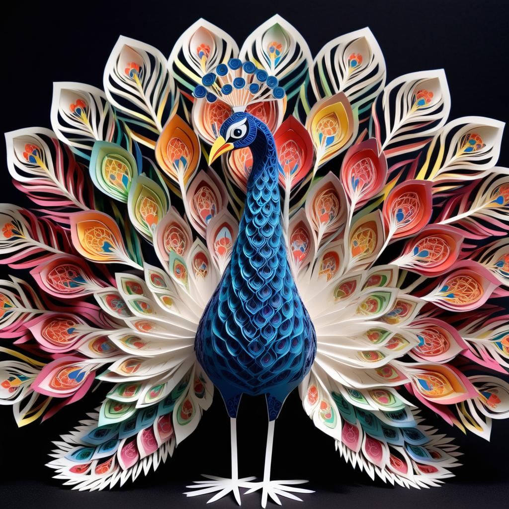Colorful Kirigami Peacock: Intricate Paper Art
