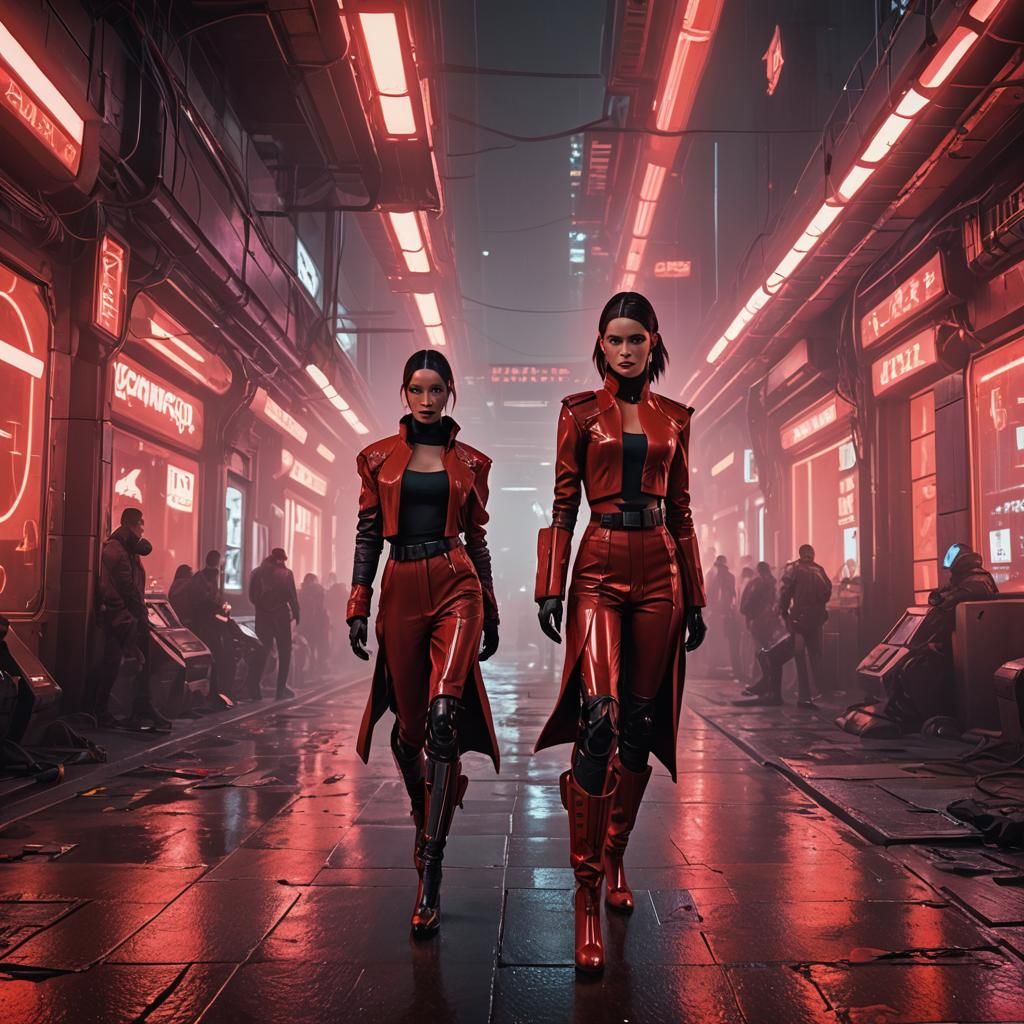 Futuristic Fashion: Girl in Red, Cyberpunk 2049 Style