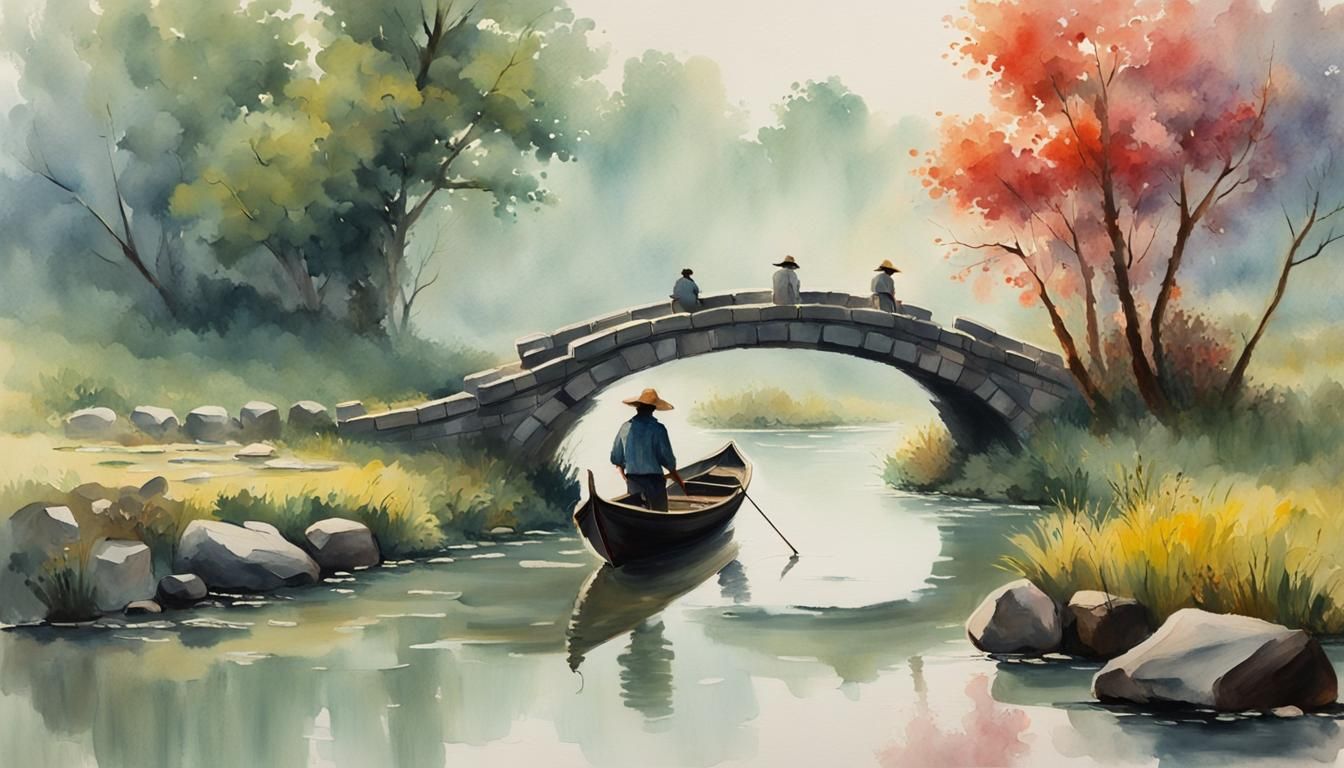 Misty Stone Bridge: Chinese Brush Painting in Gouache