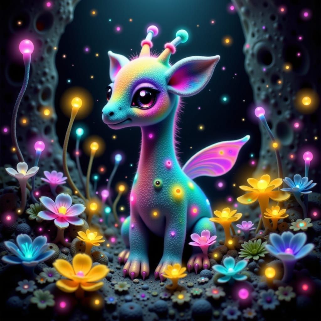 Rainbow Giraffe in Crystal Cave, Ethereal Art