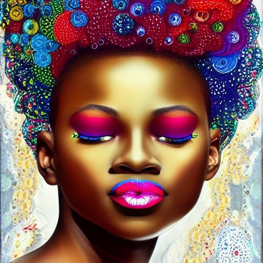 Elaborate Mixed Media Portrait of Dark Skinned Female