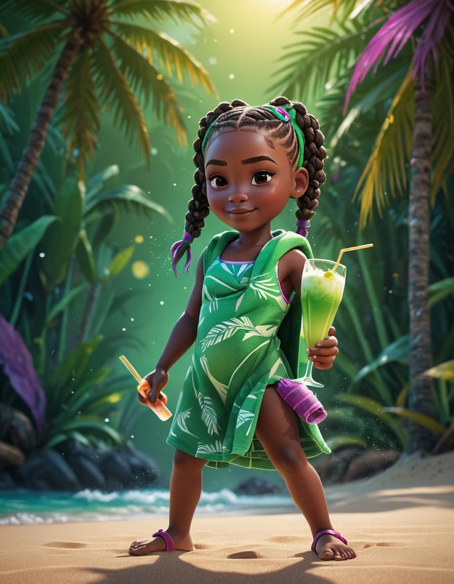 Pixar Style: Girl on Tropical Beach Holiday