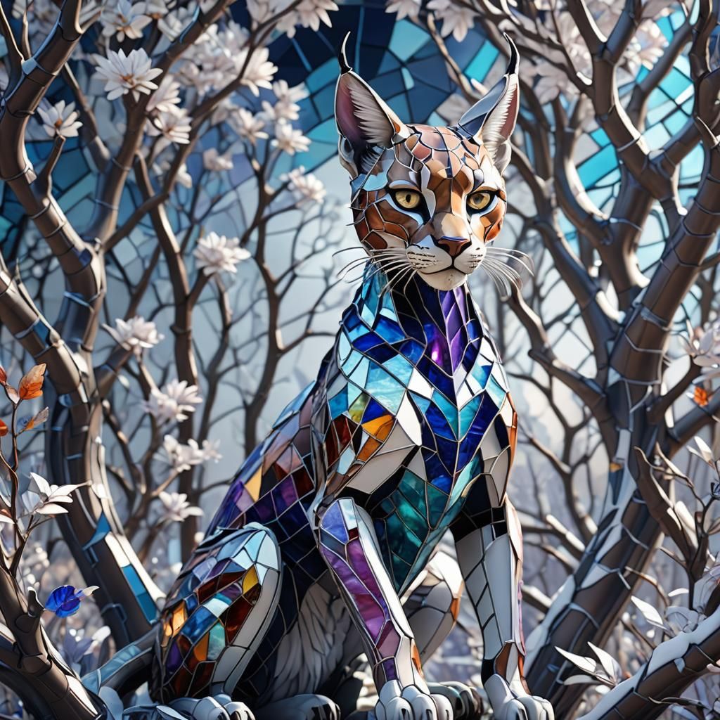 Biomechanical Caracal in Stained Glass Crown