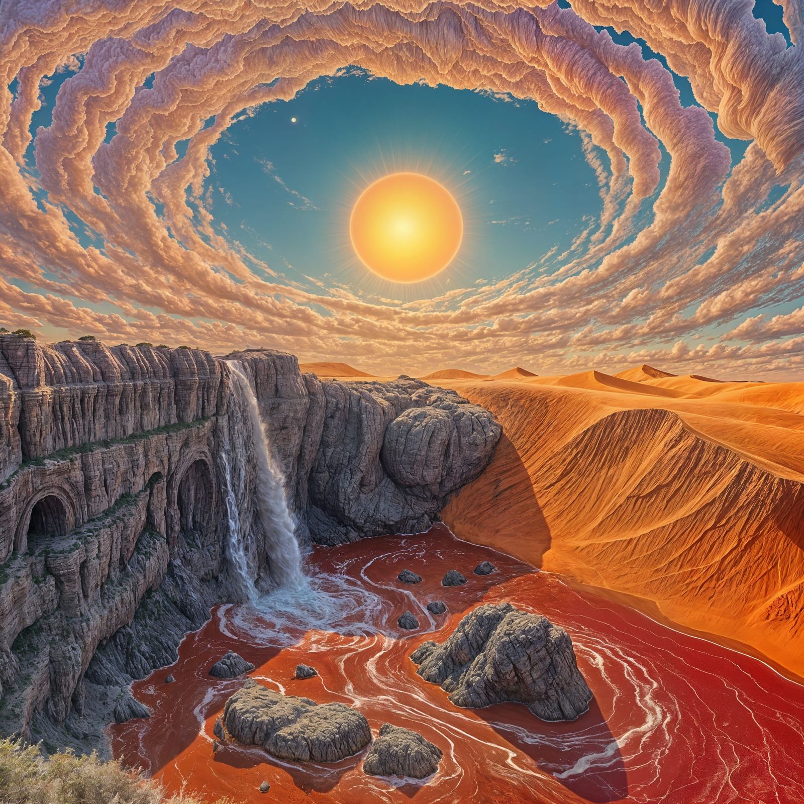 Futuristic Crimson Oasis in Vibrant Colors