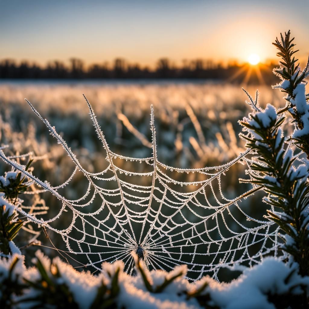 Frozen Spider Web on a Frosty Morning