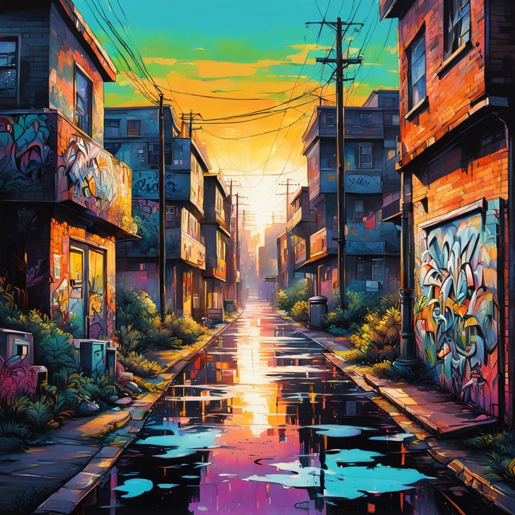 Vibrant Suburb Street Art at Dawn
