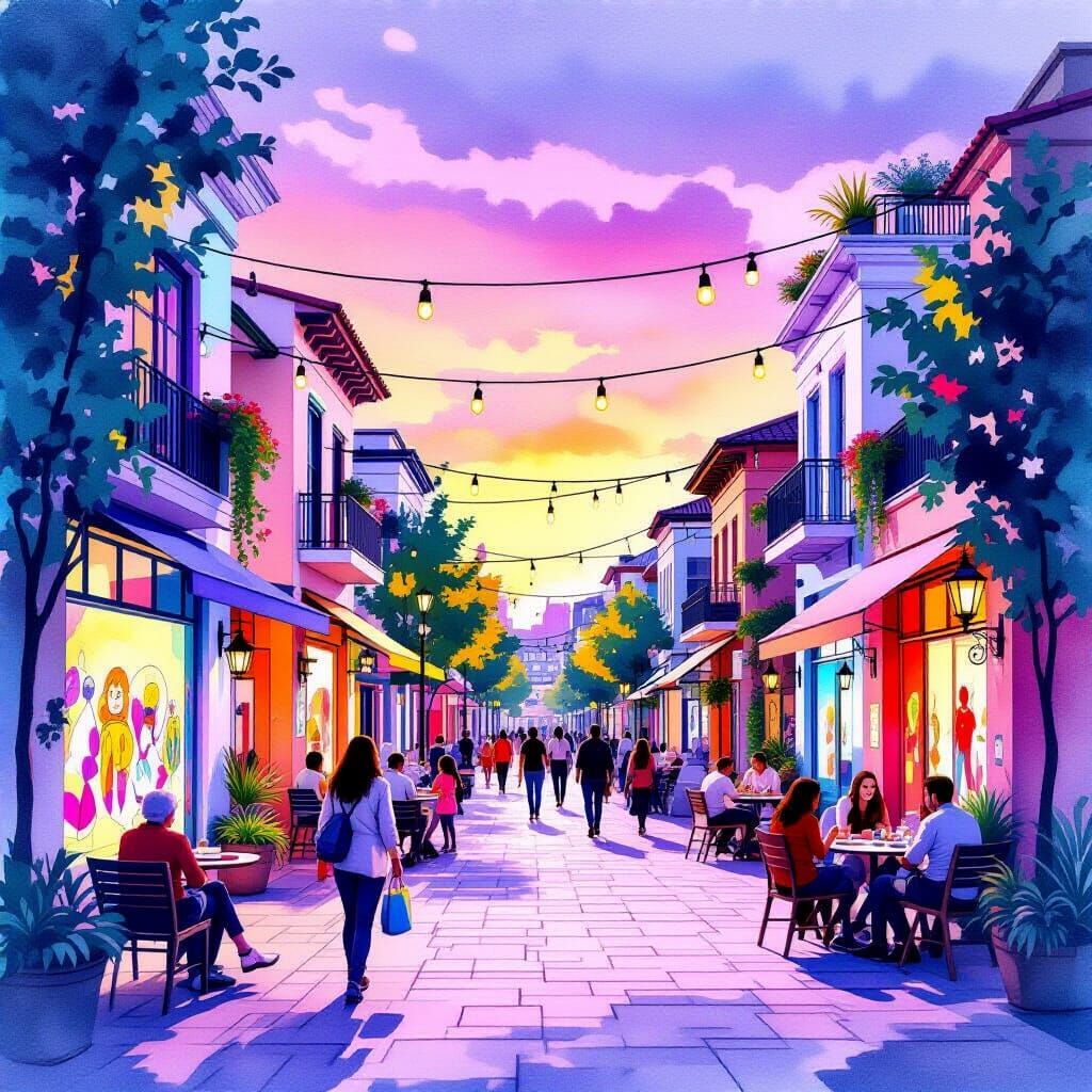 Futuristic City: Expressive Watercolor Street Scene