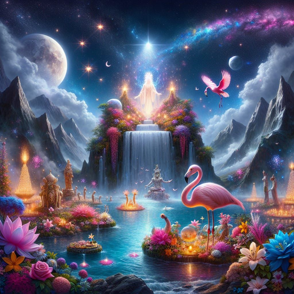 Mystical Ceremony with Spirit Blessing and Pink Flamingo