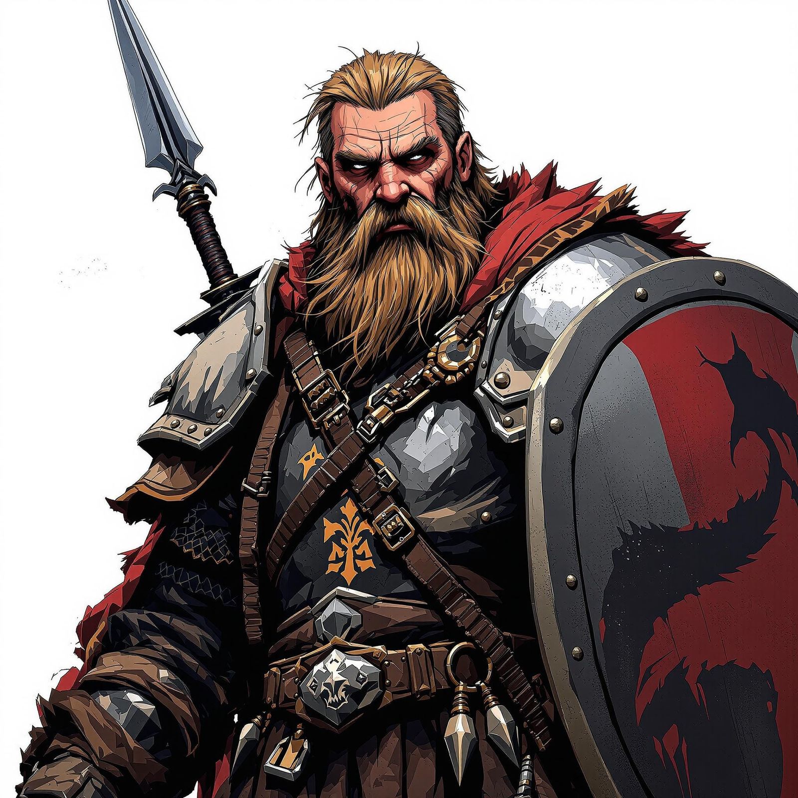 Battle-Scarred Warrior in Flat, High-Contrast Style