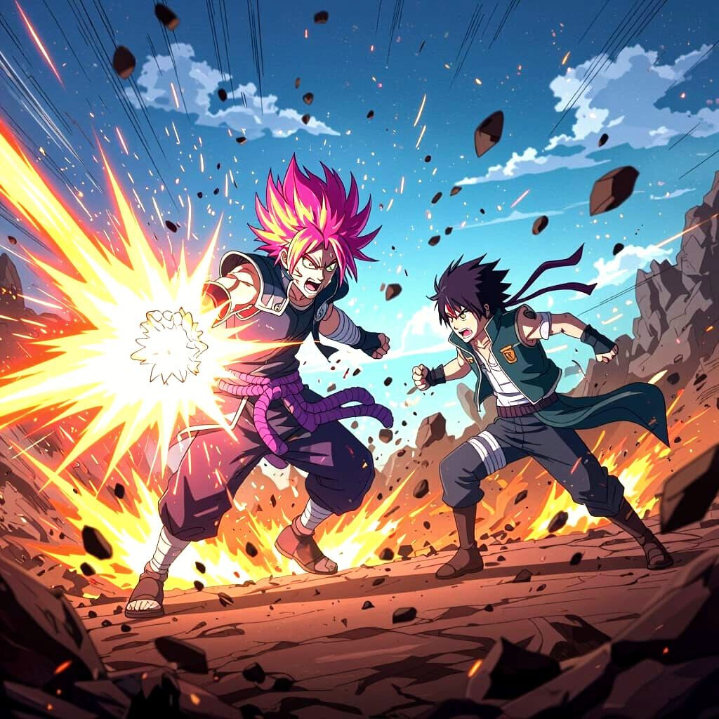 Anime Warrior Unleashes Energy Blast, Rival Braces for Impac...