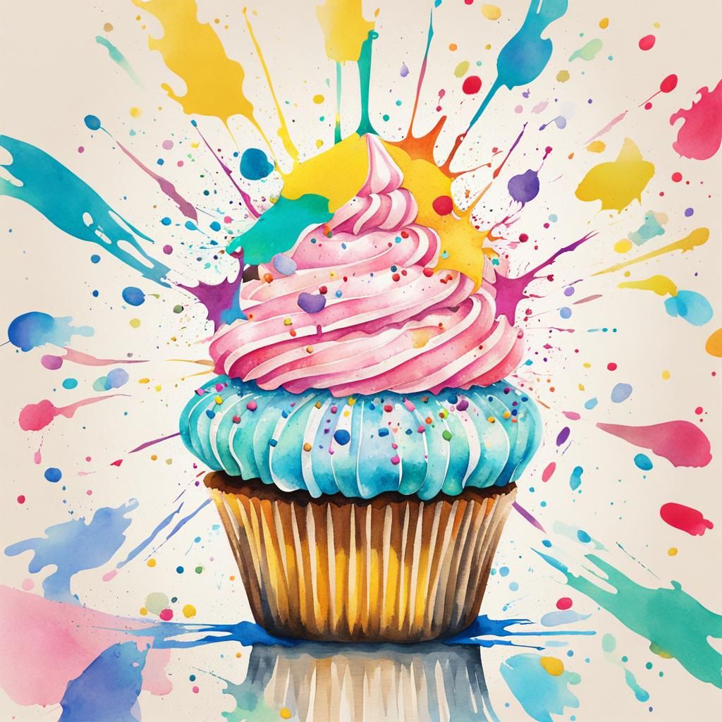 Pastel Cupcake Watercolour Pop Art in 8K