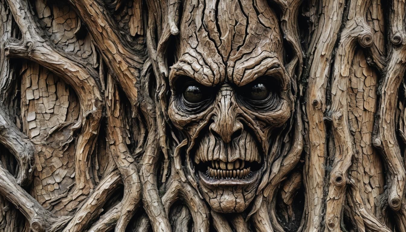 Hyperrealistic Tree Monster Portrait in Golden Forest