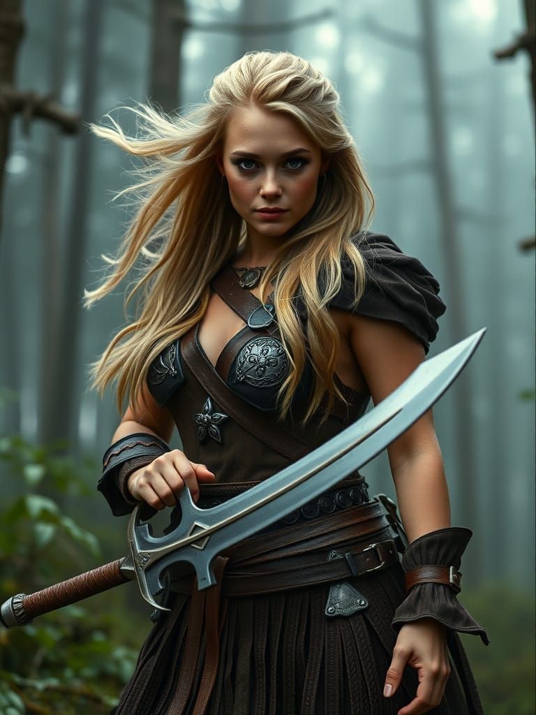 Ethereal Barbarian Goddess in Enchanted Forest