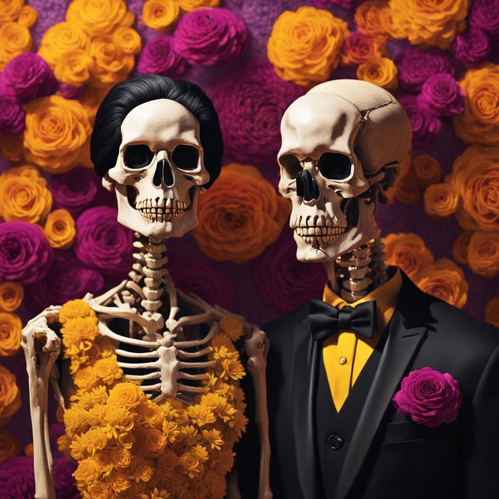 Skeletons in Love: A Hyperdetailed Floral Portrait