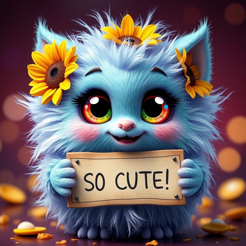 Vibrant Fantasy Creature Displays Cute Sign in Whimsical Lan...