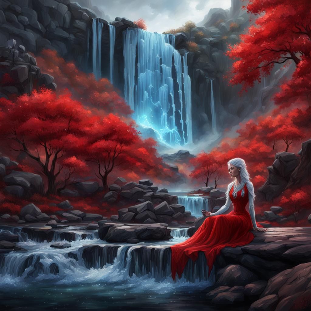 Killer Frost in Red Dress: Detailed Matte Painting