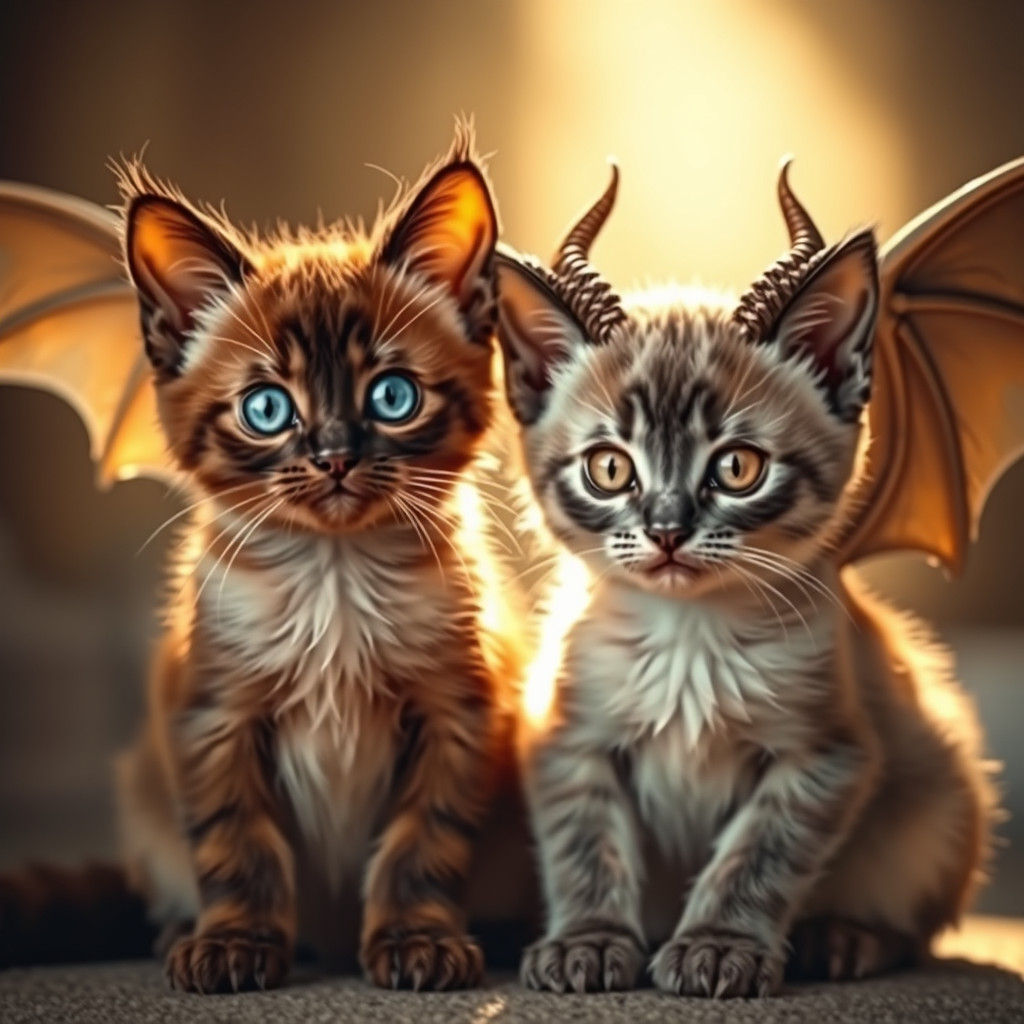 Winged Siamese Kittens in a Matte Painting Style