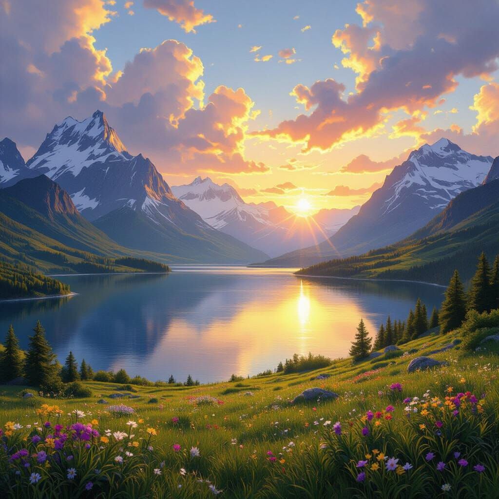 Sunrise Over Majestic Snow-Capped Mountains