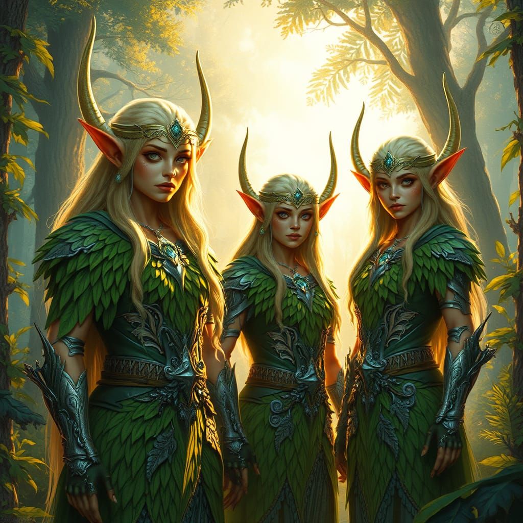 Fantasy Elves in Forest Dawn, Frazetta Style