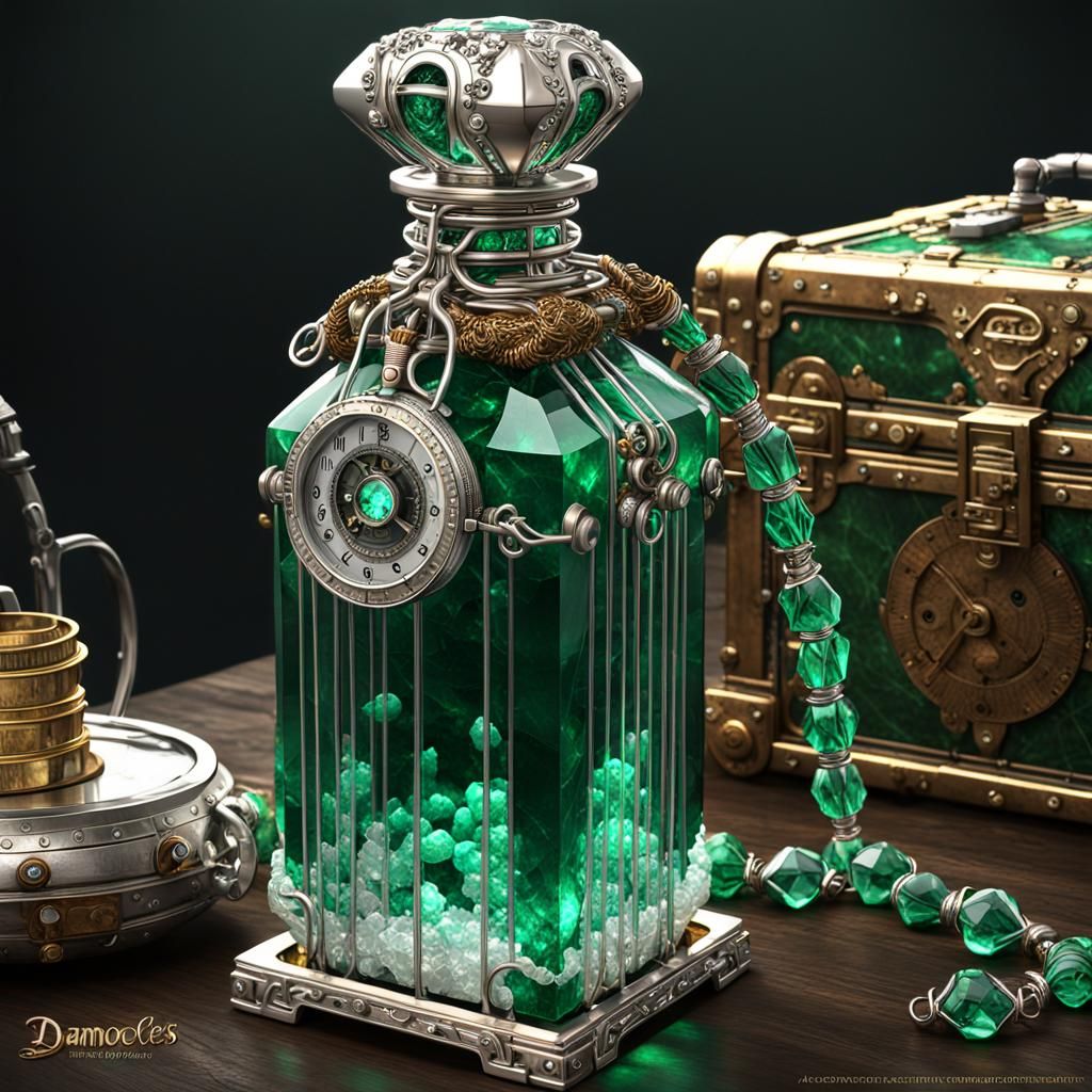 Steampunk Cologne Bottle with Emerald Jade Contents