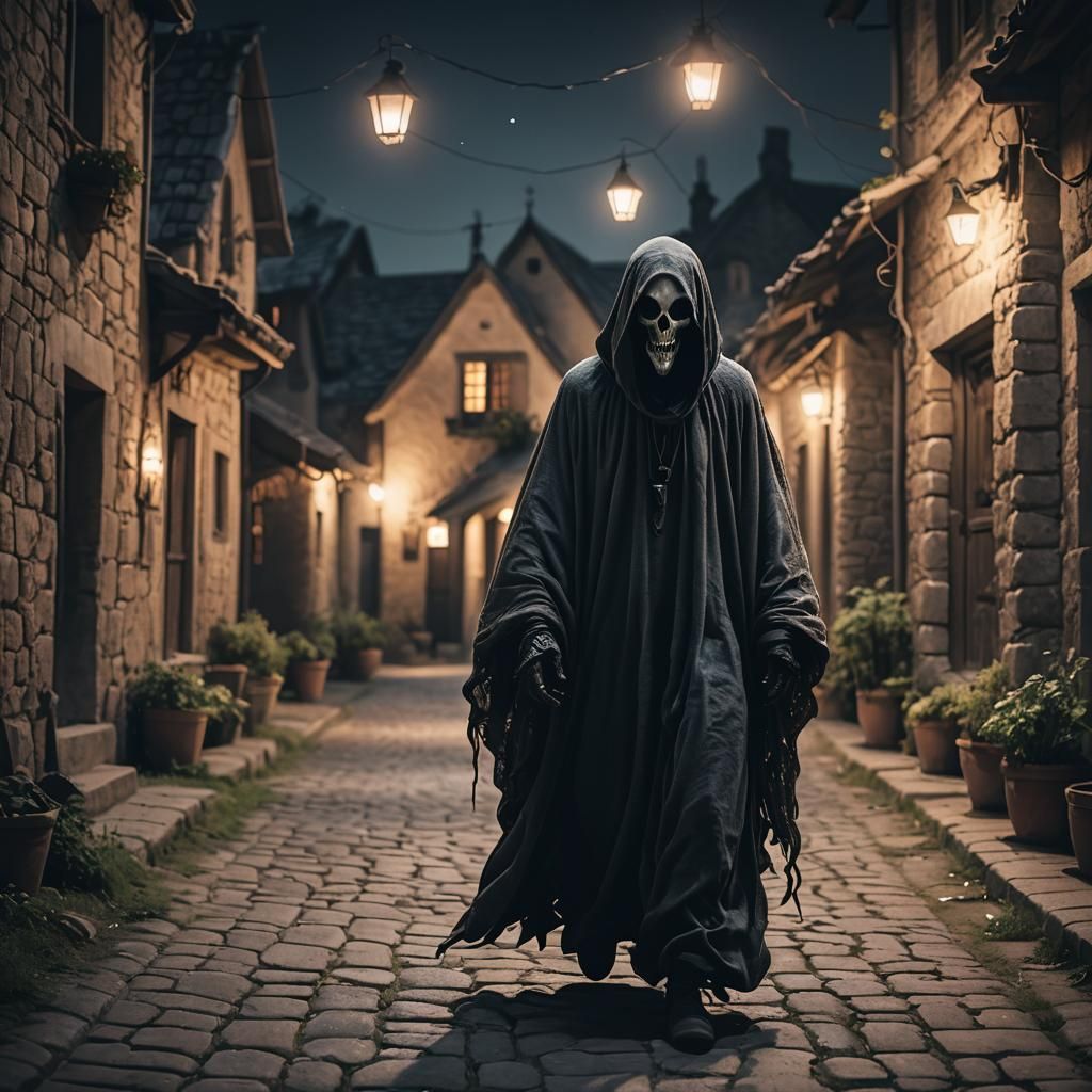 Photorealistic Ghost Alien Walks in Old Village
