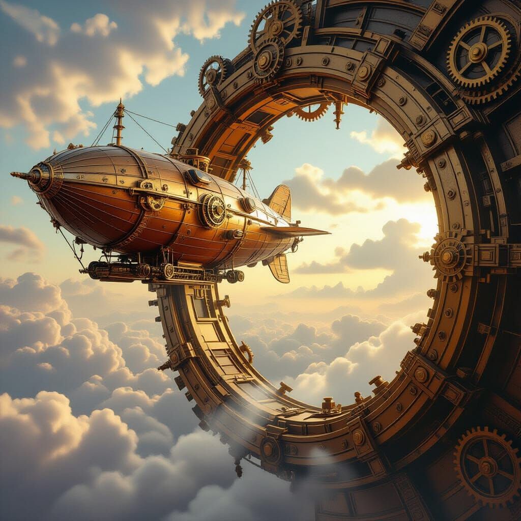 Steampunk Airship Near Clockwork Portal