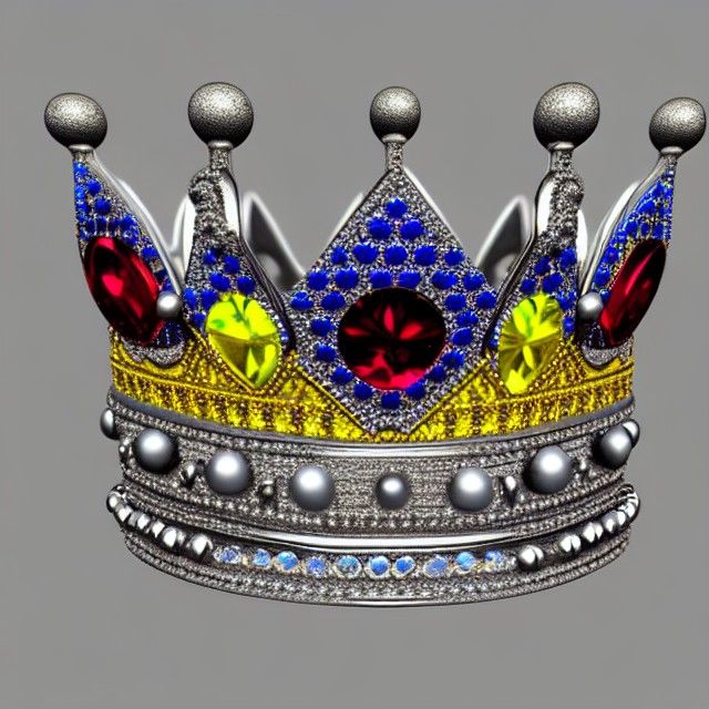 Hyperrealistic Silver Crown with Gemstones