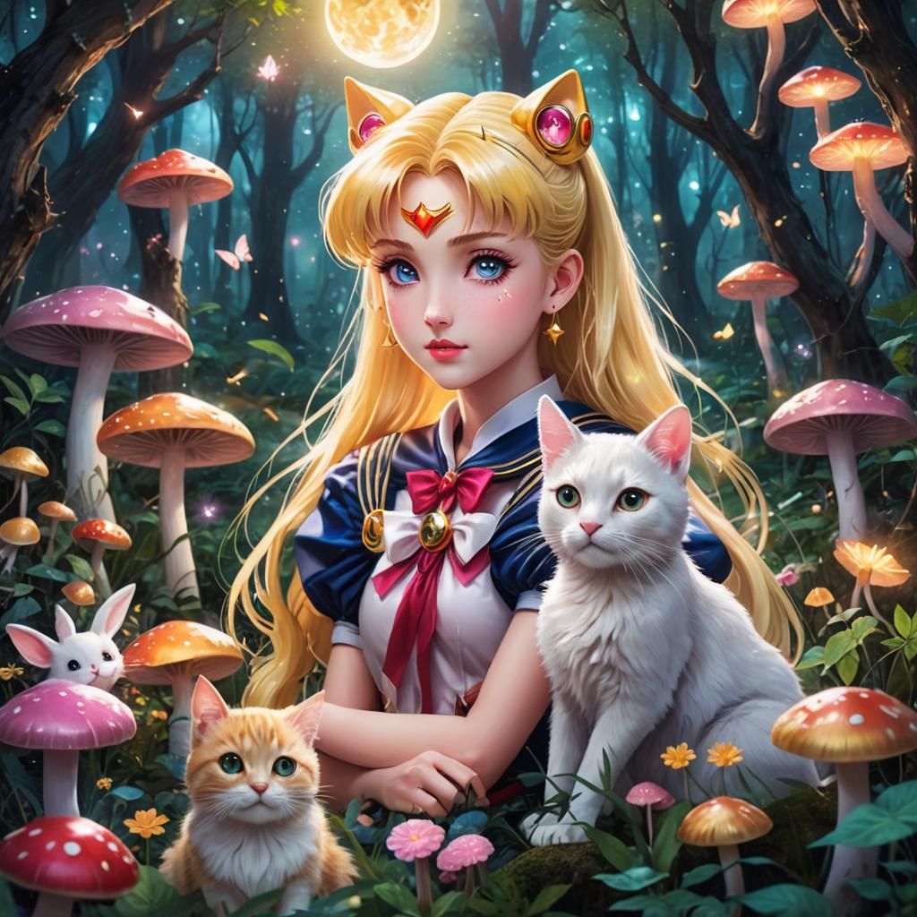 Sailor Moon and Companions in Mystical Forest